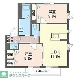 清水ハイムβ 2LDKの間取図画像