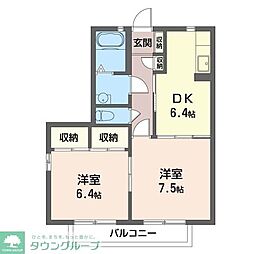 メルヴェーユヤマドリ 2DKの間取図画像