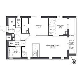 コンフォリア不動前 2階2LDKの間取り