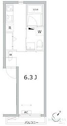 ディアコート不動前 2階1Kの間取り