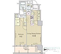 パークアクシス池田山 8階1LDKの間取り