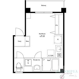 VEXA下目黒 1階ワンルームの間取り