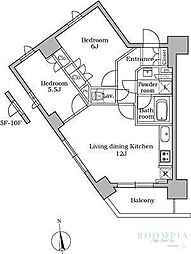 レジディア三軒茶屋 2LDKの間取図画像