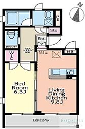 メゾンドール花房山 1LDKの間取図画像