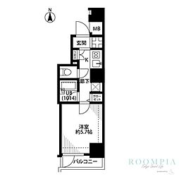 プレール・ドゥーク蒲田2 1Kの間取図画像