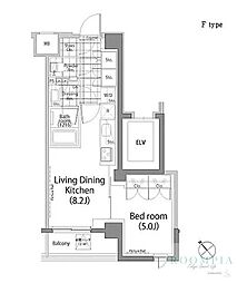 パークハビオ中目黒 1LDKの間取図画像