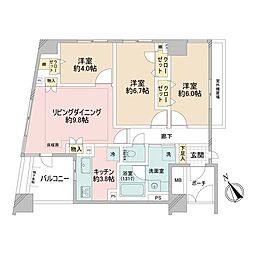 コスモ上野パークサイドシティ 3LDKの間取り