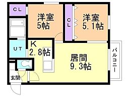 Ｅｎｃｏｒｅ北27条 2階2LDKの間取り