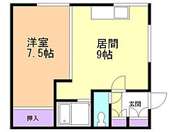 クリスタルハイツ長江 1LDKの間取図画像