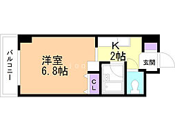 メゾンクレスト北大前II 4階1Kの間取り