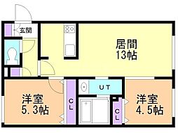 リアン北18 2LDKの間取図画像