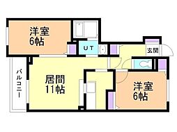 プラシードカーサT・R2 2LDKの間取図画像