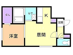 ブランノワールN38 1DKの間取図画像