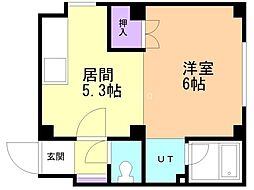 Uハウス北26条 1DKの間取図画像