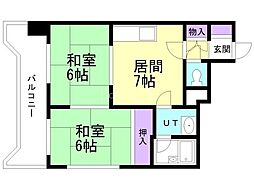 第2井川ハイツ 2DKの間取図画像