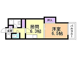 エメラルドグリーン1 1DKの間取図画像