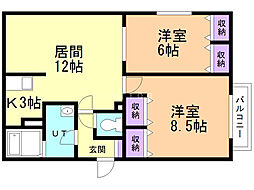 シルキー篠路 2LDKの間取図画像