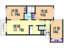 パティオス南あいの里 3LDKの間取図画像