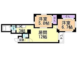 Jビル 2LDKの間取図画像