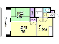 北18条駅光ハイツ 1LDKの間取図画像