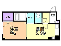 セサミハウスアザブ 1DKの間取図画像