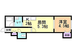 フィールハーモニー2 1LDKの間取図画像