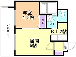 フランセジュール北20条 1DKの間取図画像