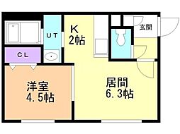 札幌市北区麻生町1丁目マンション 1LDKの間取図画像