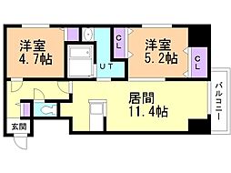 ブランシャールALAIN北18条 2LDKの間取図画像