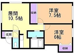 コーポエミ新川 2LDKの間取図画像