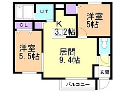 Encore北27条 2LDKの間取図画像