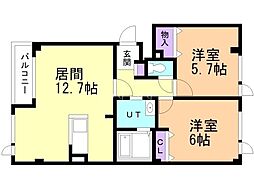 グリーンフィールド1 2LDKの間取図画像