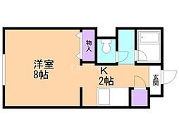 ベルデュール麻生 1Kの間取図画像
