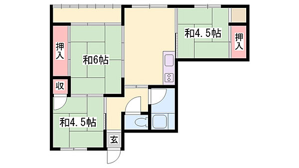 船丘ビル ｜兵庫県姫路市船丘町(賃貸マンション3DK・4階・48.60㎡)の写真 その2