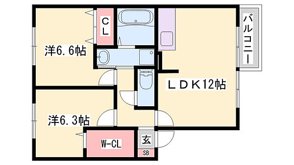 グランモアＺ　B棟 ｜兵庫県加東市北野(賃貸アパート2LDK・1階・57.93㎡)の写真 その2