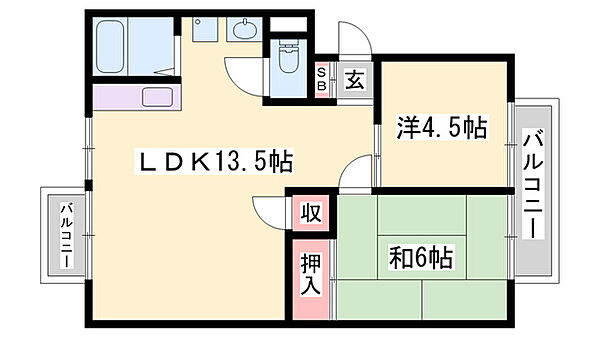 ハイツボヌール ｜兵庫県姫路市飯田3丁目(賃貸アパート2LDK・2階・51.70㎡)の写真 その2