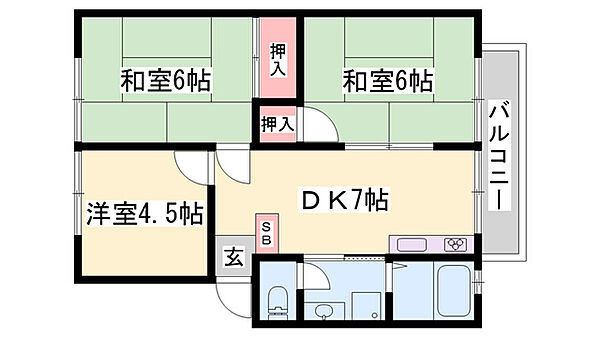 グリーンハイツ田寺 ｜兵庫県姫路市田寺8丁目(賃貸アパート3DK・2階・51.80㎡)の写真 その2