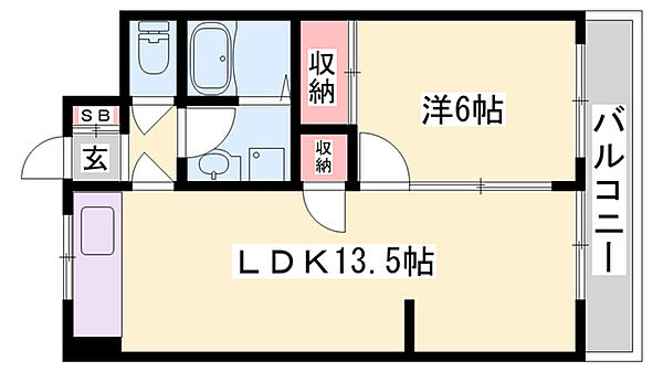 ピュア東姫路 ｜兵庫県姫路市神屋町3丁目(賃貸マンション1LDK・5階・43.20㎡)の写真 その2