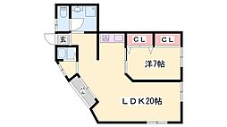 コーポ西宮 1LDKの間取図画像