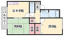 プレミールコートB棟 2DKの間取図画像