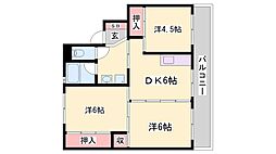 ビレッジハウスつるみ2号棟 3DKの間取図画像