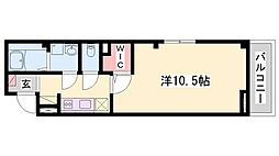 フレシール 2階1Kの間取り
