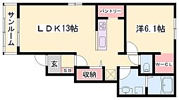花咲館 1階1LDKの間取り