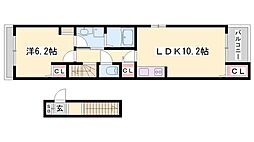 フェリスIII 2階1LDKの間取り