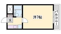 グランヴュー砥堀 2階ワンルームの間取り