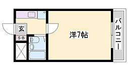 グランヴュー砥堀 3階ワンルームの間取り