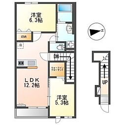 ヴィラ・フェリーチェ 2階2LDKの間取り