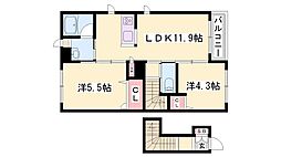 カーサグラスオエステ　B棟 2階2LDKの間取り