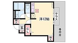 プリムールコート ワンルームの間取図画像