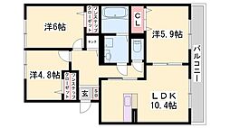 セジュールアカネB棟 3LDKの間取図画像